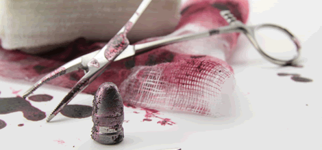 Bullet and bloody bandages